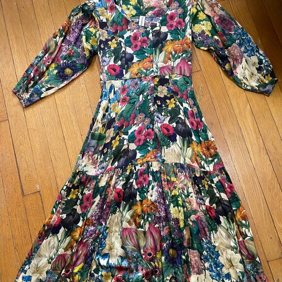 Samantha Pleet Banquet Dress - Bouquet Print - Size 0 - Picture 1 of 8
